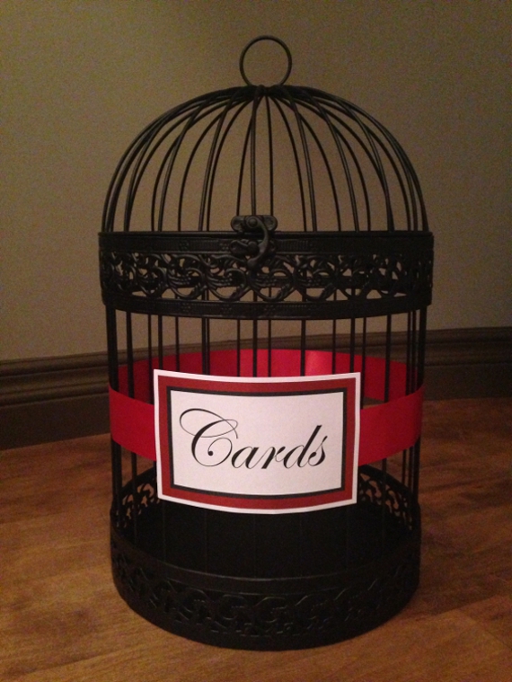 Large Black Bird Cage - Red, White, Black Detail $90