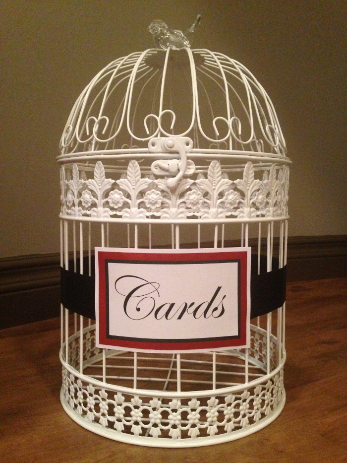 Large White Bird Cage - Red, White, Black Detail $90