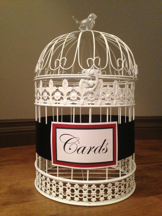 Large White Bird Cage - White, Black, Red Detail $80