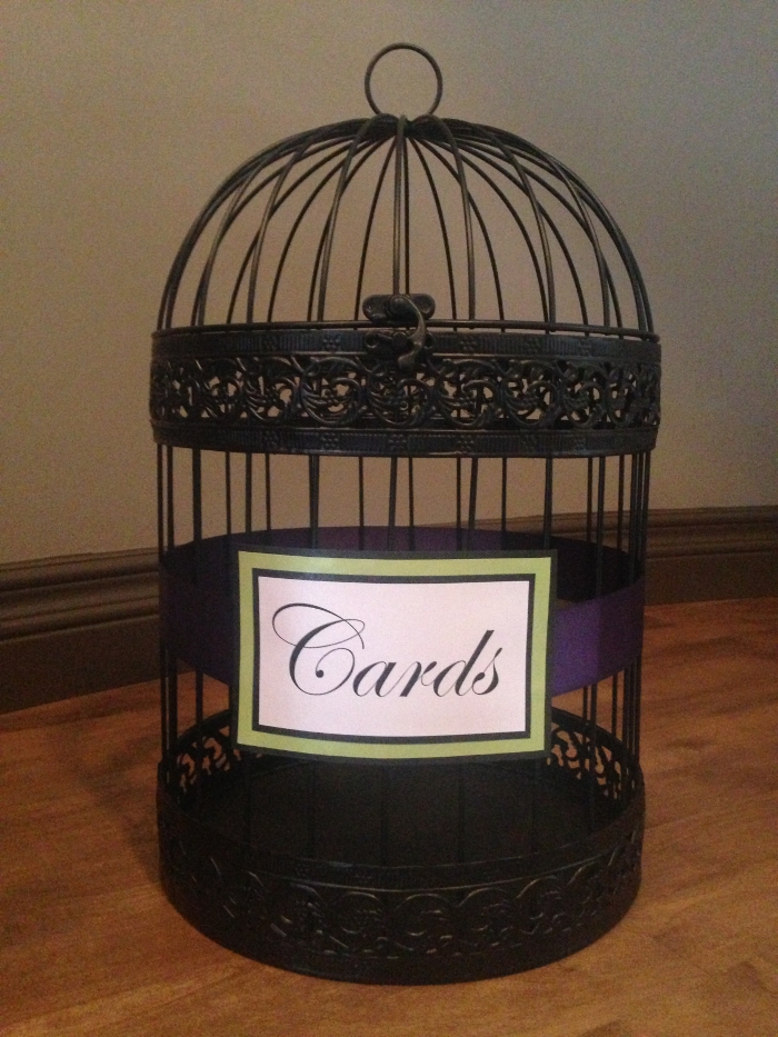 Large Black Bird Cage - Purple, Green, White, and Black Detail $90