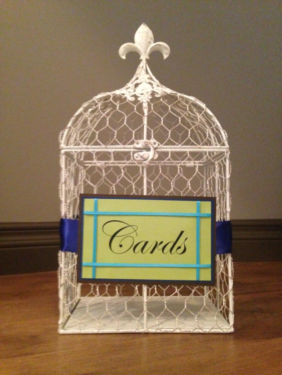 Medium White Bird Cage - Cobalt Blue, Bronze, Lime Green, Baby Blue Detail $65