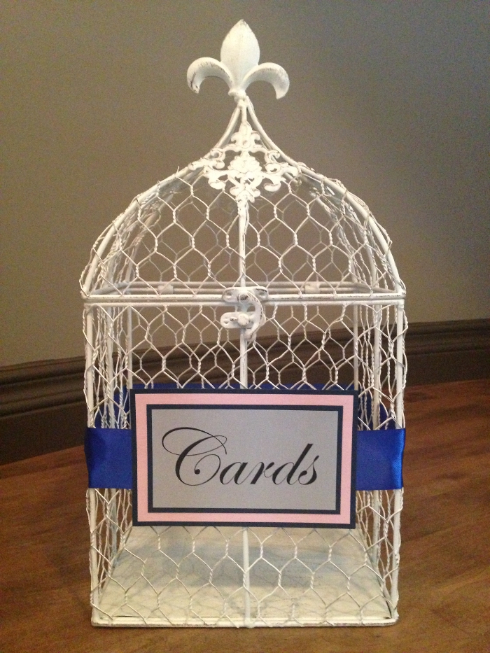 Medium White Bird Cage - Navy, Royal Blue, Pink, and Silver Detail $65