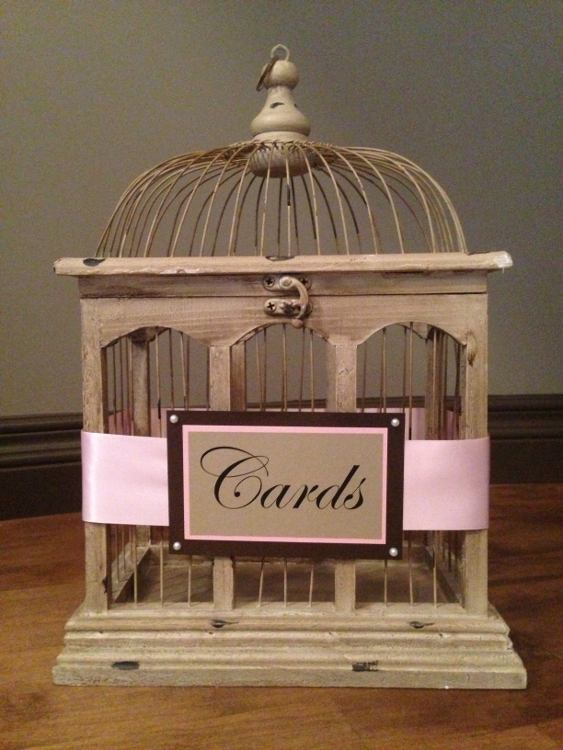 Medium Wooden Bird Cage - Pink, Bronze, Gold, and Pearl Detail $80