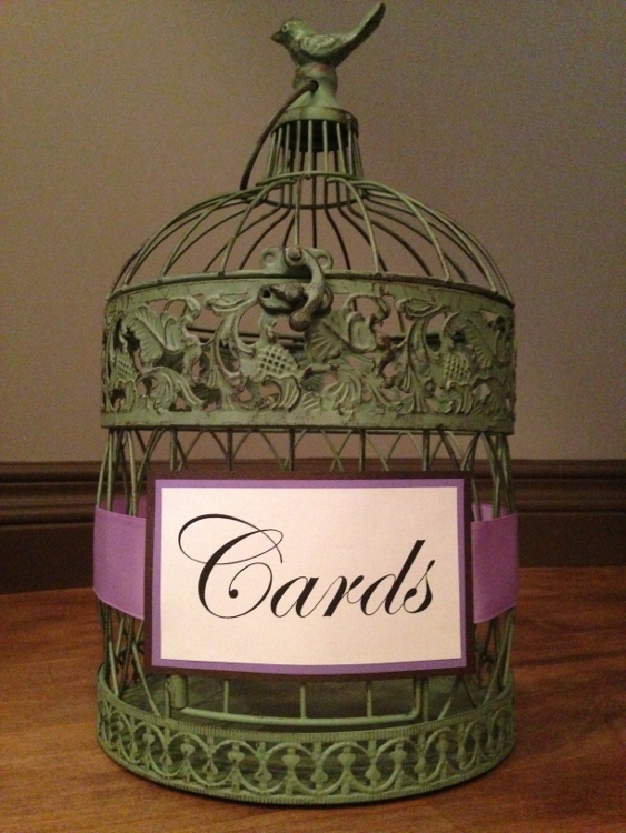 Small Sage Green Bird Cage - Purple, Bronze, and Off White Detail $50