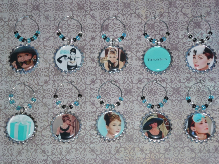 Custom Breakfast at Tiffany's Wine Charm Set