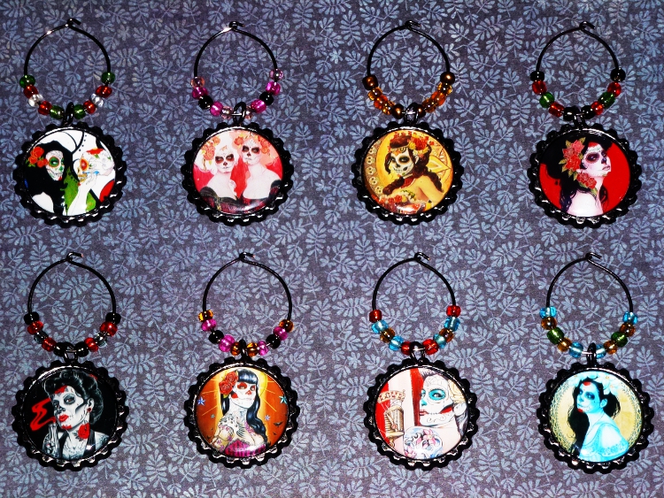 Day of the Dead Wine Charm Set 4