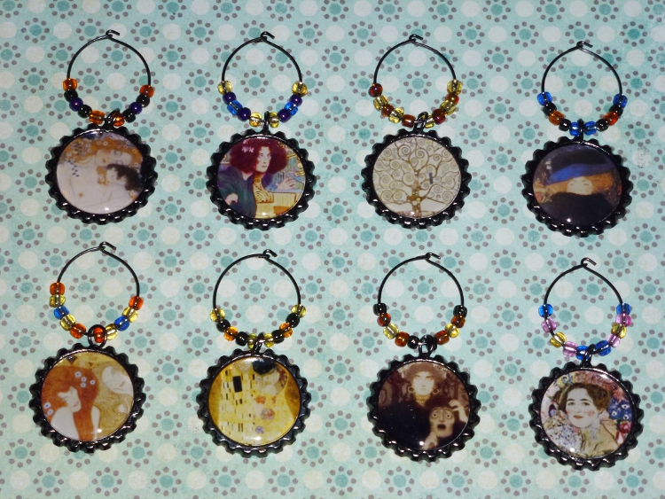 Gustav Klimt Wine Charms Set 2