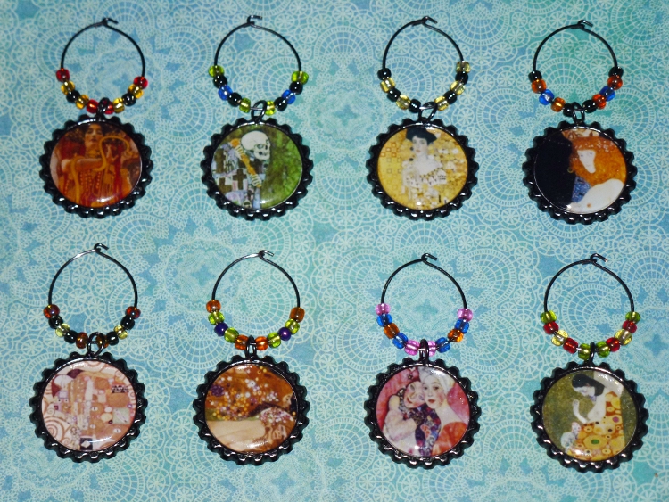 Gustav Klimt Wine Charms Set 3