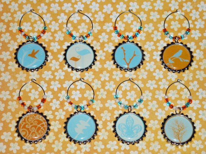 Zen-Theme Wine Charms Set 4 (Orange, Turquoise, Ivory)