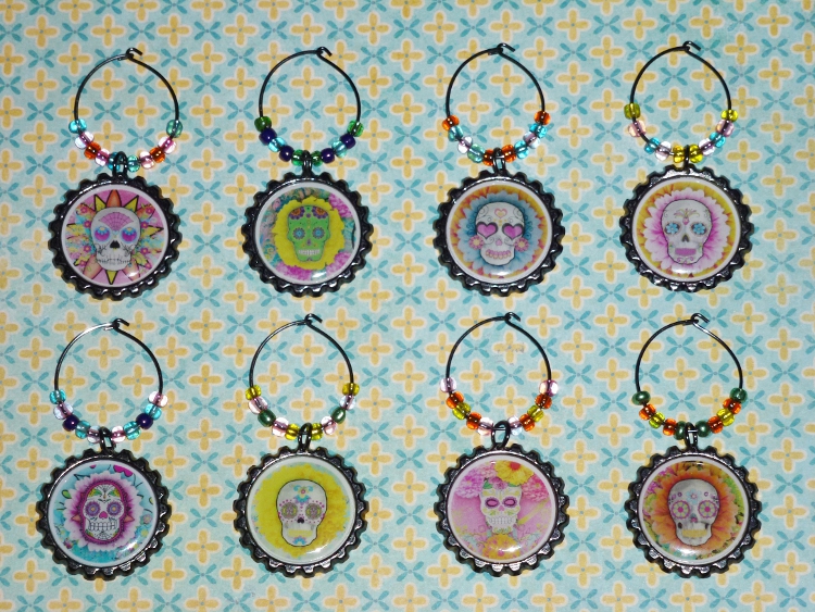 Sugar Skulls Wine Charm Set 1