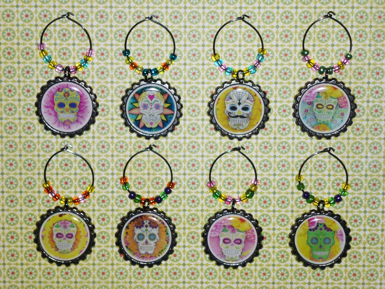 Sugar Skulls Wine Charm Set 2