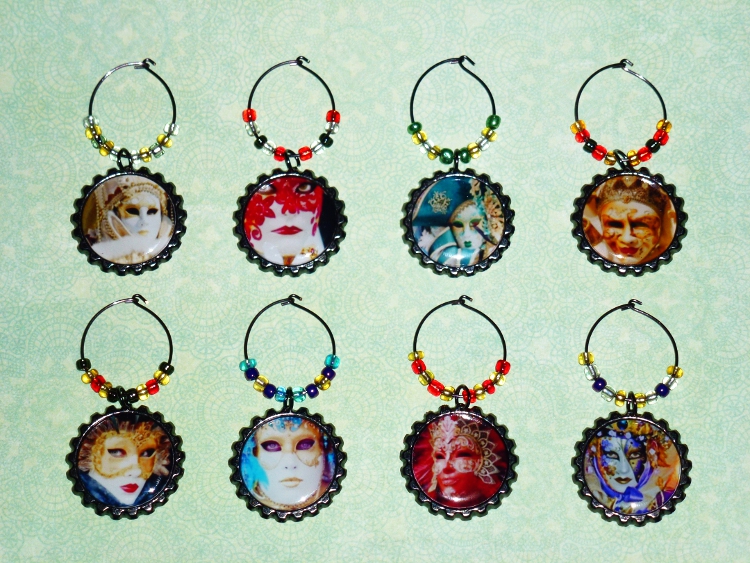 Venetian Masks Wine Charm Set 2