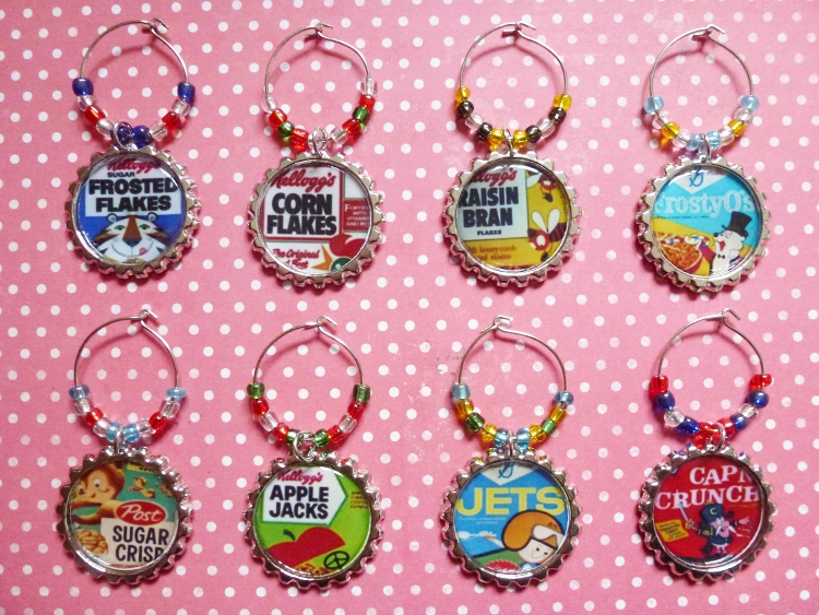 Vintage Food Wine Charms Set 4