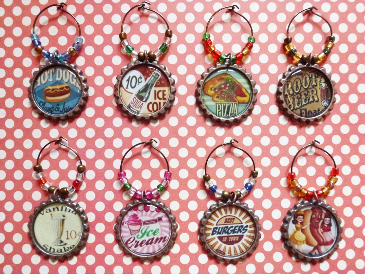 Vintage Food Wine Charms Set 5