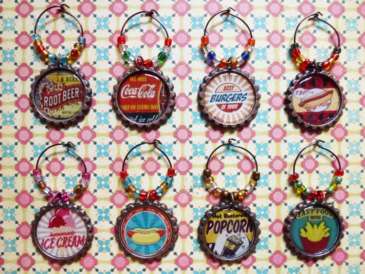 Vintage Food Wine Charms Set 6