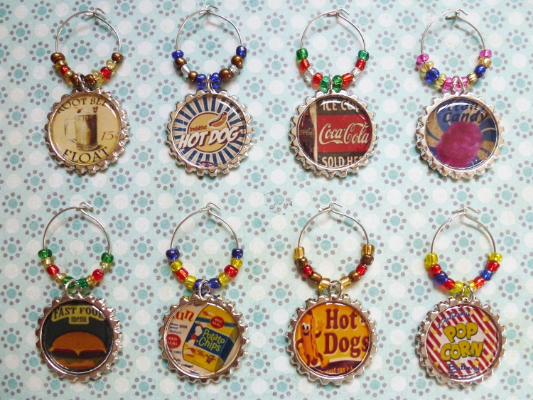 Vintage Food Wine Charms Set 7