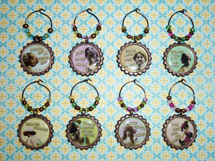 Vintage Funny Sayings Wine Charms Set 2