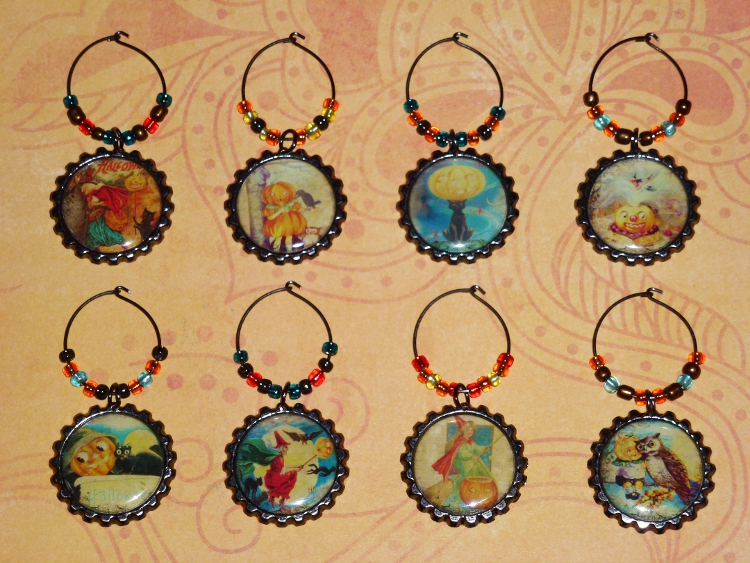 Vintage Halloween Wine Charm Set 1