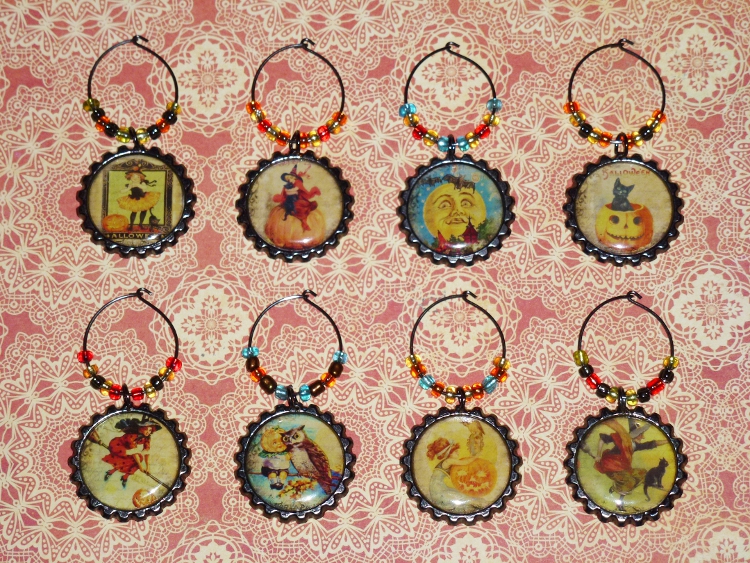 Vintage Halloween Wine Charm Set 3