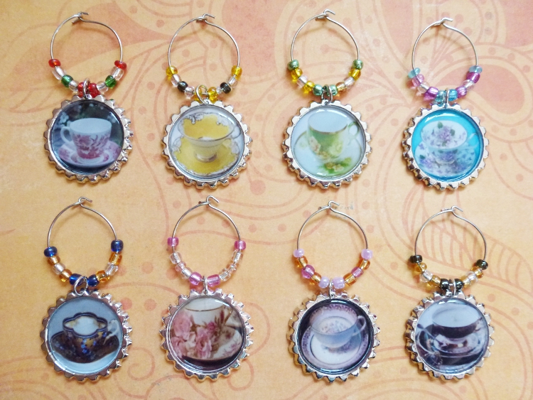 Vintage Tea Cups Wine Charms Set 1